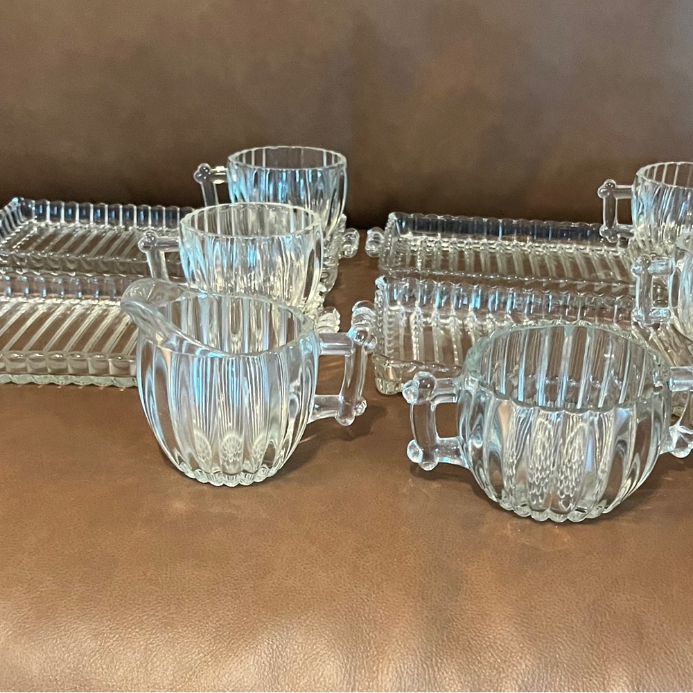 Vintage Hazel-Atlas Snack/Smoke  Trays W/ Cups Plus Sugar & Creamer